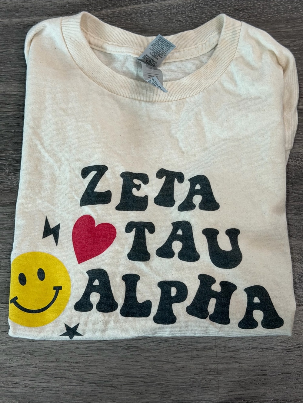 Zeta Tau Alpha Cream Graphic Cropped Tee with Heart & Smiley